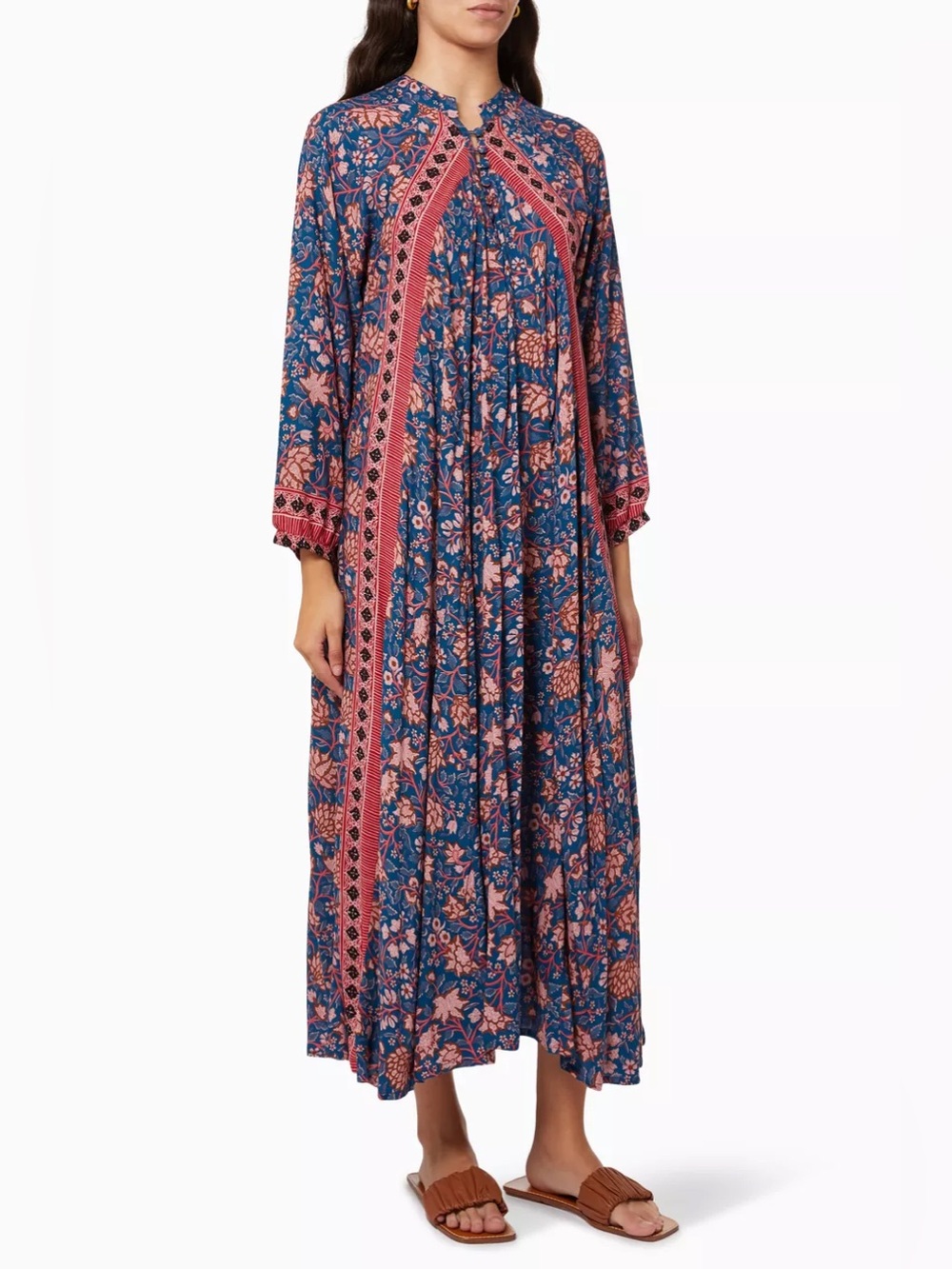 Natalie Martin Blue Floral Boho Fiore Long Sleeve Maxi Dress SZ L